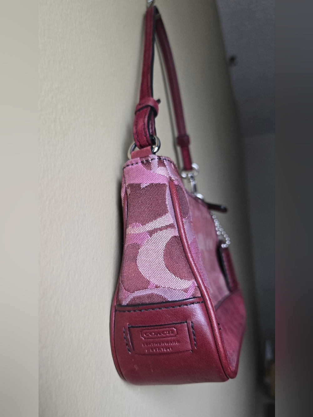 Coach Burgundy Suede Signature Demi Hampton Shoulder Bag Y2K - Picture 6 of 15